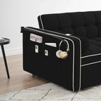 Samt-Schlafsofa zum Umbauen, 140 cm, 2-Sitzer, mit Ausziehbett, verstellbarer Rückenlehne, Seitentaschen und Handyhalterung
