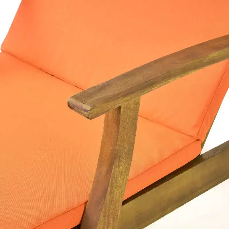 Perla 3-teiliges Outdoor-Akazienholz-Sonnenliegen-Set mit Kissen - Teak/Orange - Christopher Knight Home