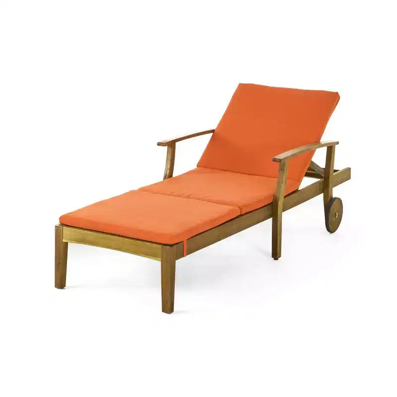 Perla 3-teiliges Outdoor-Akazienholz-Sonnenliegen-Set mit Kissen - Teak/Orange - Christopher Knight Home