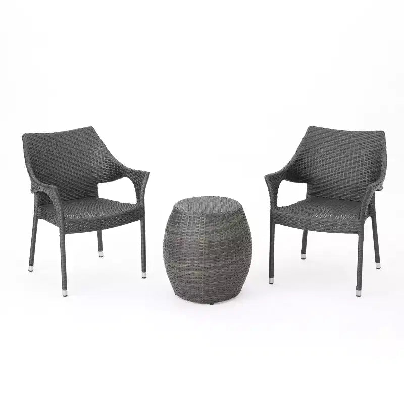 Pierce 3-teiliges Korbsitzset – Grau – Christopher Knight Home: Outdoor-Sitzgelegenheiten mit Akzenttisch, keine Montage erforderlich