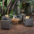 Puerta 4pc Wicker Club Chair & Coffee Table Set - Teak/Mixed Black/Dark Gray - Christopher Knight Home