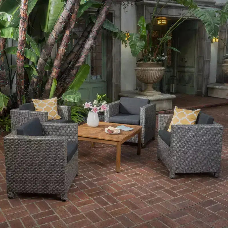 Puerta 4pc Wicker Club Chair & Coffee Table Set - Teak/Mixed Black/Dark Gray - Christopher Knight Home