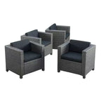 Puerta 4-teiliges Loungeset mit Korbsesseln und Couchtisch – Teak/Schwarz gemischt/Dunkelgrau – Christopher Knight Home