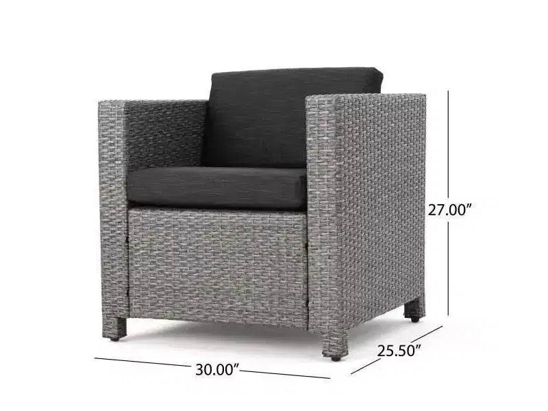 Puerta 4-teiliges Loungeset mit Korbsesseln und Couchtisch – Teak/Schwarz gemischt/Dunkelgrau – Christopher Knight Home