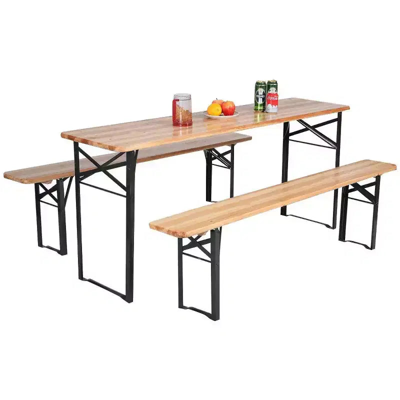 3pc Outdoor Folding Wooden Picnic Table Set - WELLFOR: Iron & Fir Wood, Portable, Rust-Resistant