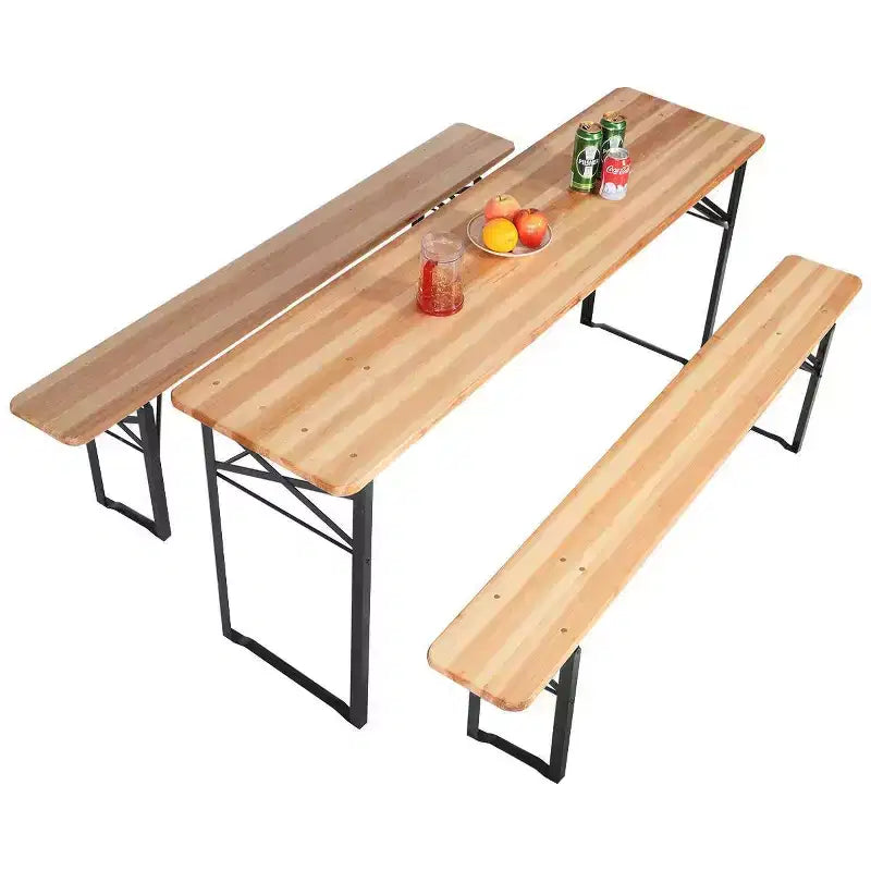 3-tlg. faltbares Picknicktisch-Set aus Holz für draußen – WELLFOR: Eisen & Tannenholz, tragbar, rostbeständig