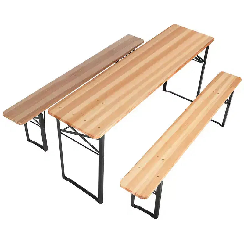 3-tlg. faltbares Picknicktisch-Set aus Holz für draußen – WELLFOR: Eisen & Tannenholz, tragbar, rostbeständig