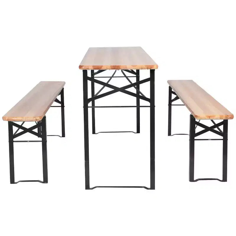 3-tlg. faltbares Picknicktisch-Set aus Holz für draußen – WELLFOR: Eisen & Tannenholz, tragbar, rostbeständig