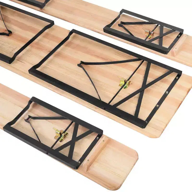 3-tlg. faltbares Picknicktisch-Set aus Holz für draußen – WELLFOR: Eisen & Tannenholz, tragbar, rostbeständig