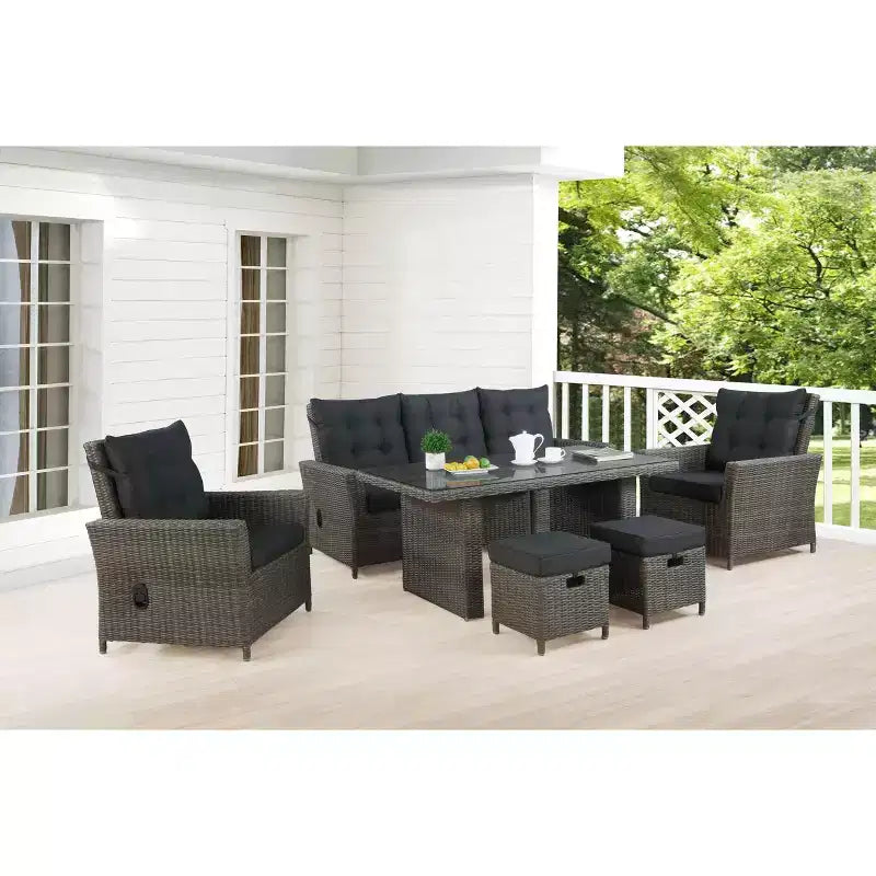 Asti 6-teiliges Outdoor-Sitzgruppen-Set aus Polyrattan – Grau – Alaterre Furniture: Wetterbeständiges Terrassen-Lounge-Set mit Sofa, Stühlen & Tisch