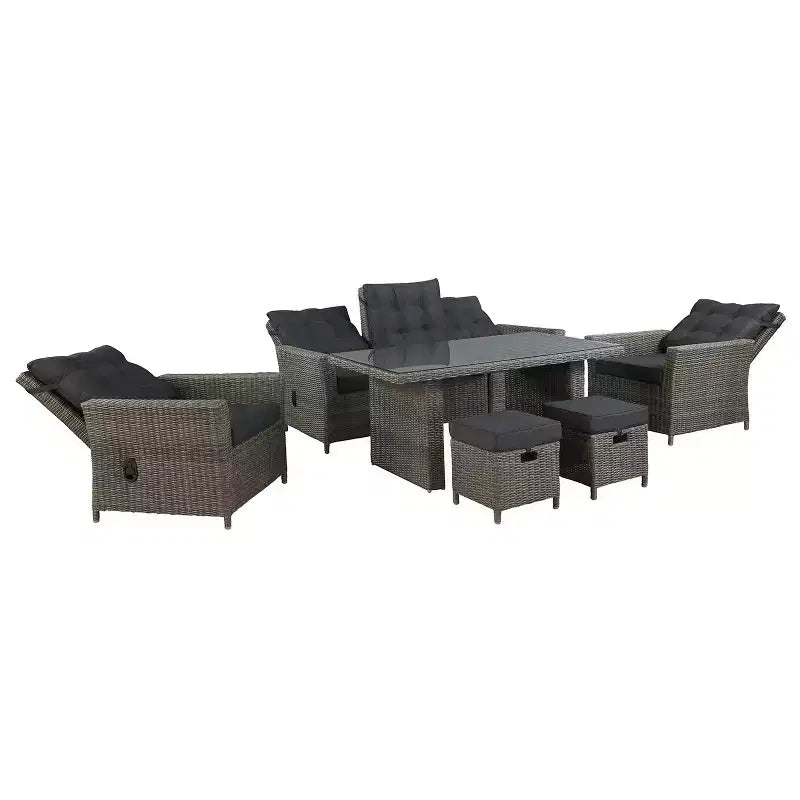 Asti 6-teiliges Outdoor-Sitzgruppen-Set aus Polyrattan – Grau – Alaterre Furniture: Wetterbeständiges Terrassen-Lounge-Set mit Sofa, Stühlen & Tisch