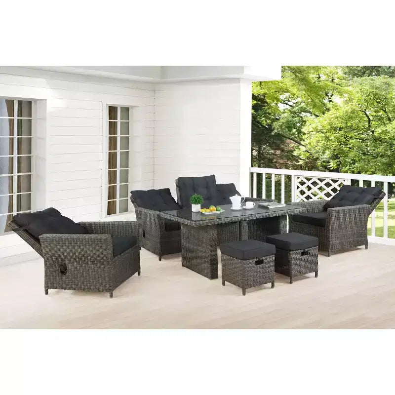 Asti 6-teiliges Outdoor-Sitzgruppen-Set aus Polyrattan – Grau – Alaterre Furniture: Wetterbeständiges Terrassen-Lounge-Set mit Sofa, Stühlen & Tisch