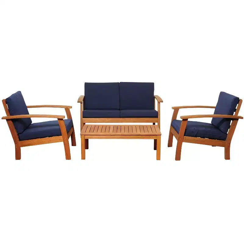 Murano 4pc Eucalyptus Wood Patio Conversation Set Navy - International Home Miami: Outdoor Seating, Weather-Resistant