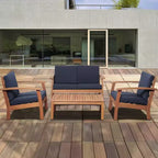 Murano 4-teiliges Terrassen-Gesprächs-Set aus Eukalyptusholz in Marineblau - International Home Miami: Outdoor-Sitzmöbel, wetterfest