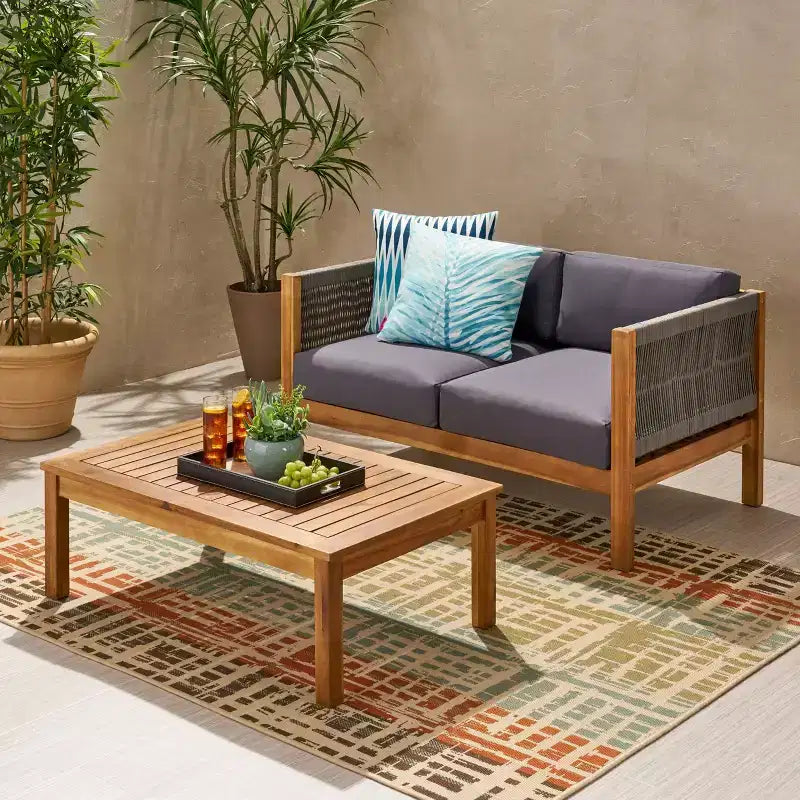 Laurel 2pc Acacia Wood Loveseat Set Teak/Gray - Christopher Knight Home
