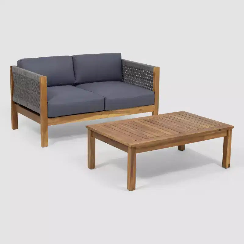 Laurel 2-teiliges Akazienholz-Loveseat-Set Teak/Grau – Christopher Knight Home