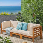 Oana 3pc Acacia Wood Patio Modular Sofa - Teak/Beige - Christopher Knight Home: Weather-Resistant Outdoor Seating Set