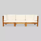 Oana 3-teiliges modulares Terrassensofa aus Akazienholz – Teak/Beige – Christopher Knight Home: Wetterfestes Outdoor-Sitzset