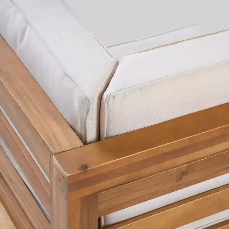 Oana 3-teiliges modulares Terrassensofa aus Akazienholz – Teak/Beige – Christopher Knight Home: Wetterfestes Outdoor-Sitzset