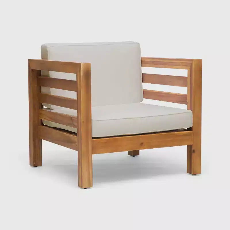 Oana 5-teiliges Akazienholz Loveseat-Sitzgruppe Teak/Beige: Modulare Outdoor-Möbel mit Plüschkissen – Christopher Knight Home
