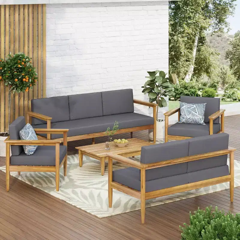 5-teiliges Magnolia Patio Akazienholz 7-Sitzer Chat-Set – Teak/Dunkelgrau – Christopher Knight Home