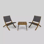 Huntsville 3pc Acacia Wood Foldable Chat Set - Brown Patina/Gray - Christopher Knight Home