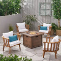 Walson 5pc Acacia Wood Club Chairs and Fire Pit Set Teak and Brown - Christopher Knight Home: Outdoor Patio Furniture Set with Cushions