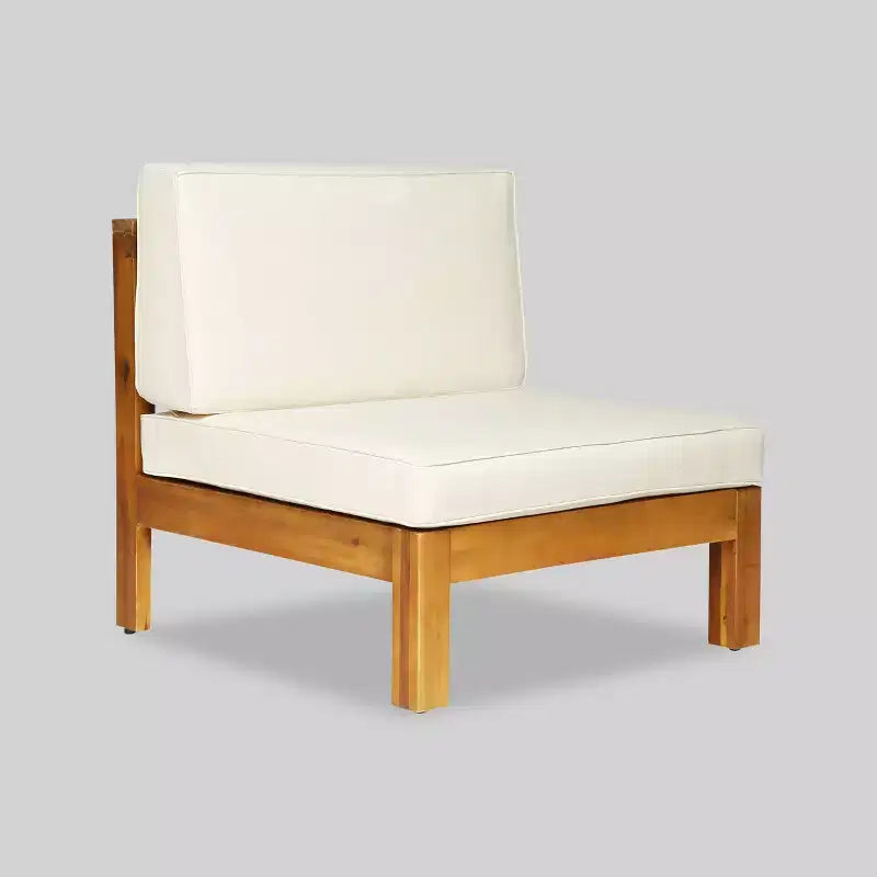 Oana 7-teiliges V-förmiges Ecksofa-Set aus Akazie mit Feuertisch – Teak/Beige/Hellgrau – Christopher Knight Home
