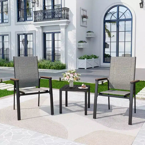 3pc Patio Dining Set with Small Square Side Table & Lightweight Sling Chairs - Captiva Designs: Outdoor Conversation Set