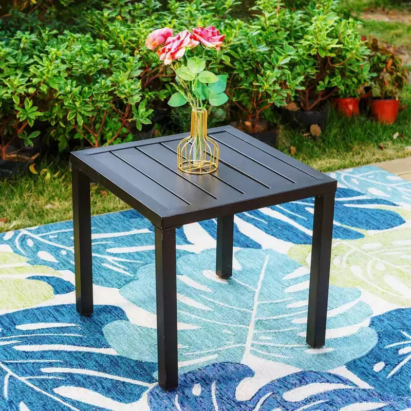 3-teiliges Terrassen-Ess-Set mit kleinem quadratischem Beistelltisch und leichten Sling-Stühlen - Captiva Designs: Outdoor Conversation Set