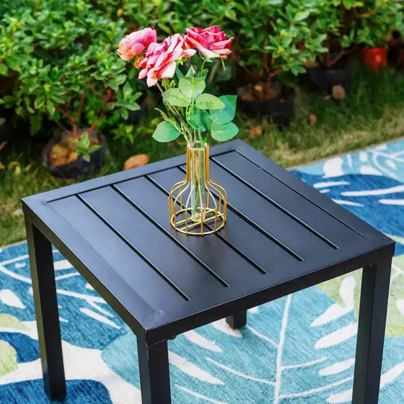 3-teiliges Terrassen-Ess-Set mit kleinem quadratischem Beistelltisch und leichten Sling-Stühlen - Captiva Designs: Outdoor Conversation Set