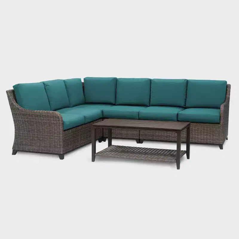 Leisure Made Mitchell 5pc Wicker Sectional in Peacock Fabric