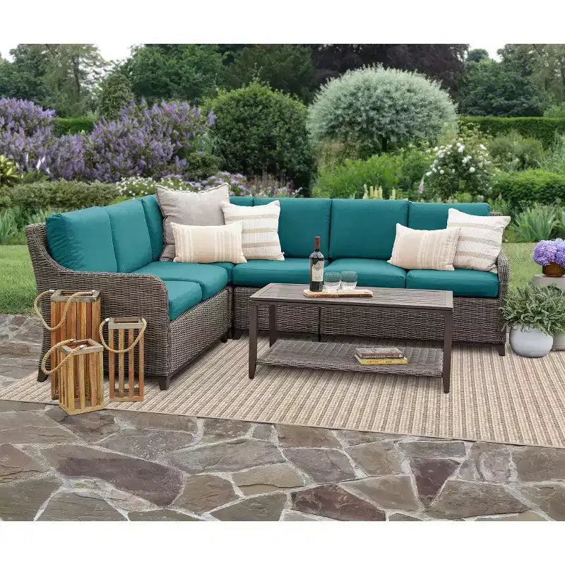 Leisure Made Mitchell 5-teiliges Korbmöbel-Ecksofa in Peacock-Stoff