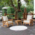 Sonoma Lane Eola 3pc Teak Outdoor Rocker Conversation Set with Tan Zippered Cushions - Weather-Resistant