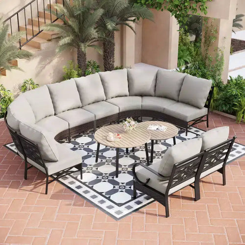 Captiva Designs 10-Seat Half-Moon Curved Outdoor Patio Conversation Set with Coffee Tables