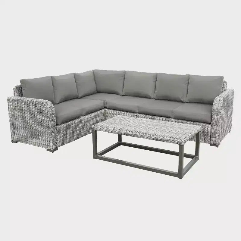 Leisure Made Forsyth 5pc Wicker Sectional in Gray Fabric