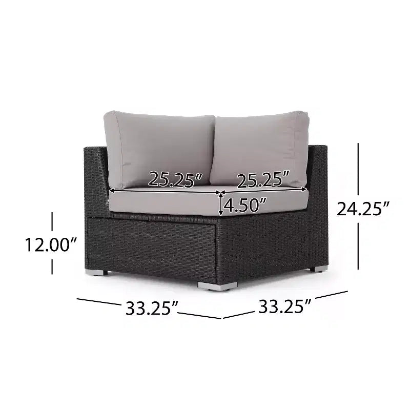 Christopher Knight Home 5-teiliges Santa Rosa Outdoor-Ecksofa-Set aus Polyrattan in V-Form, Grau/Hellgrau