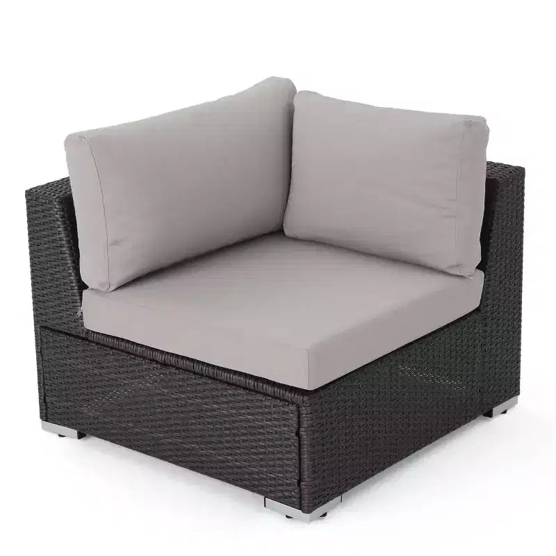 Christopher Knight Home 5-teiliges Santa Rosa Outdoor-Ecksofa-Set aus Polyrattan in V-Form, Grau/Hellgrau