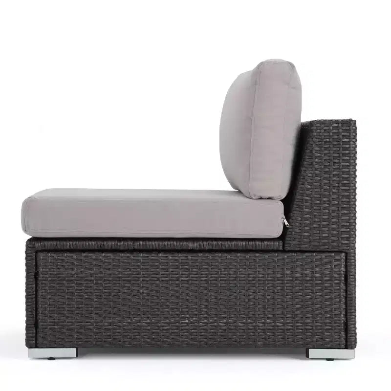 Christopher Knight Home 5-teiliges Santa Rosa Outdoor-Ecksofa-Set aus Polyrattan in V-Form, Grau/Hellgrau
