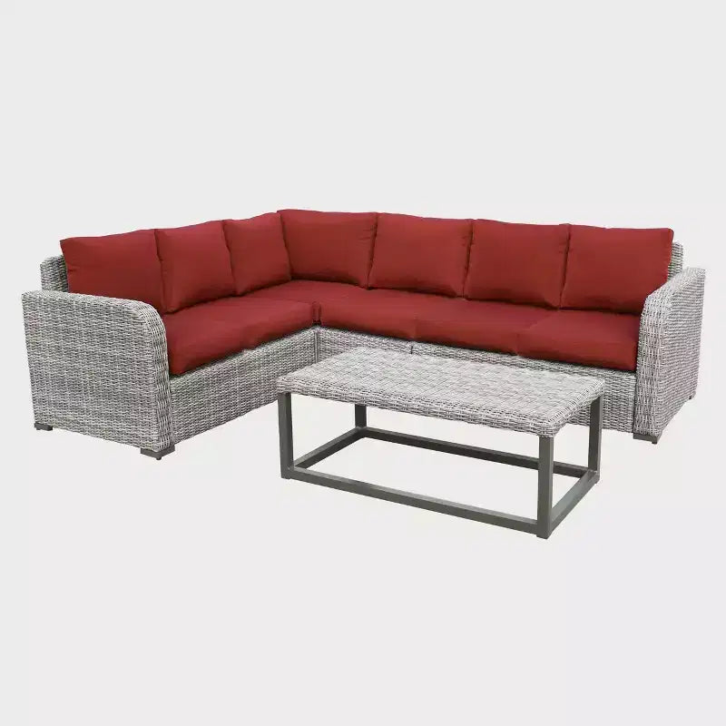 Leisure Made Forsyth 5pc Wicker Sectional in Red Fabric