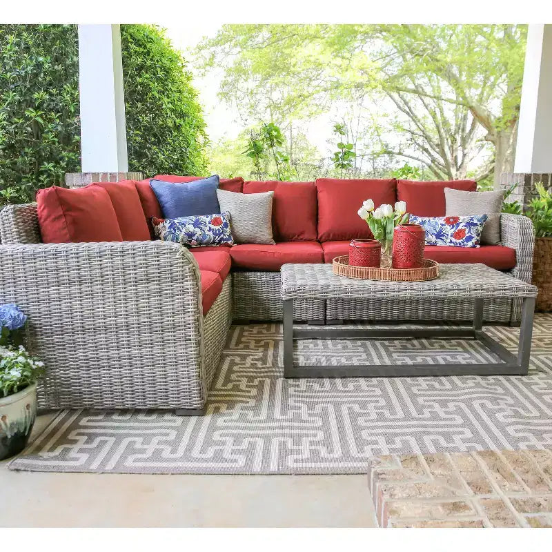 Leisure Made Forsyth 5-teiliges Korbschnittsofa mit rotem Stoffbezug