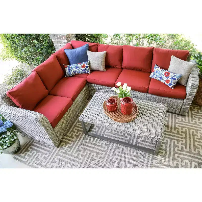 Leisure Made Forsyth 5-teiliges Korbschnittsofa mit rotem Stoffbezug