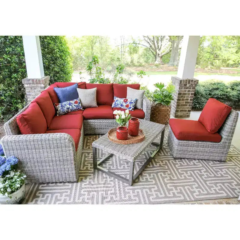 Leisure Made Forsyth 5-teiliges Korbschnittsofa mit rotem Stoffbezug