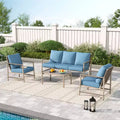 Captiva Designs Coastal 4pc Patio Steel and Rattan Sofa Conversation Set with Coffee Table