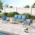 Captiva Designs Coastal 4pc Patio Steel and Rattan Sofa Conversation Set with Coffee Table