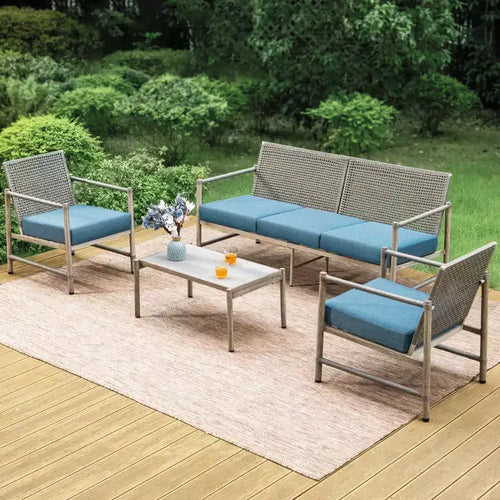 Captiva Designs Coastal 4-teilige Terrassen-Sitzgruppe aus Stahl und Rattan mit Couchtisch