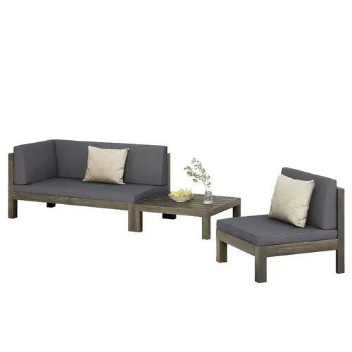 Christopher Knight 3pc Home Brava Outdoor Acacia Wood Conversation Set Light Gray Finish