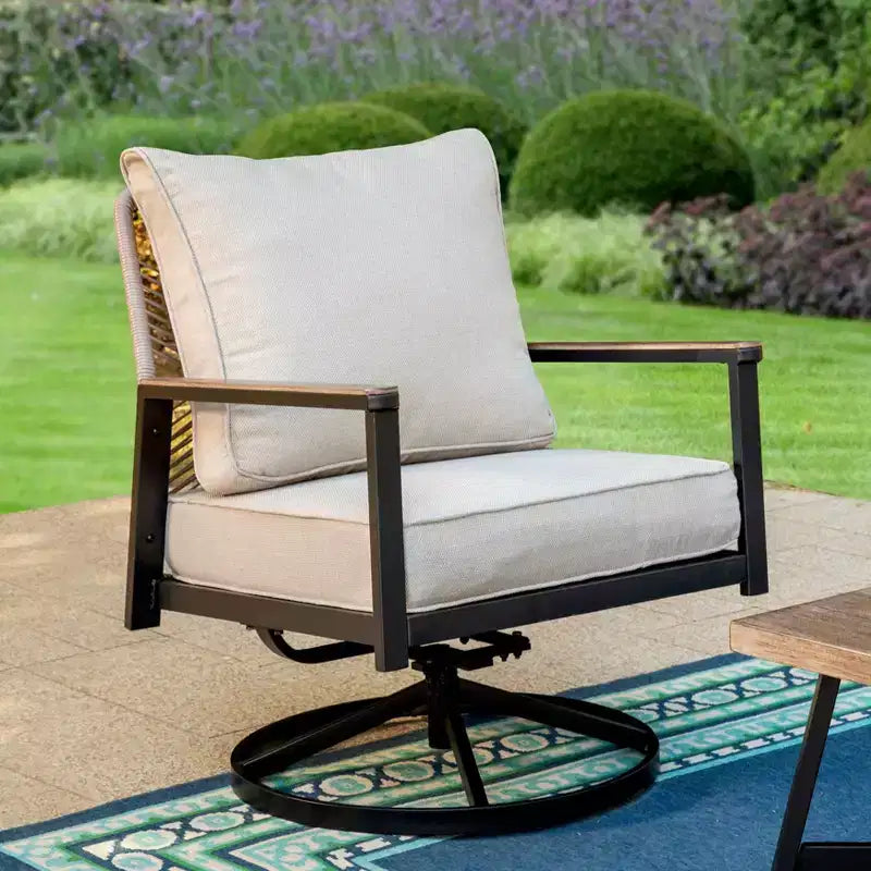 Captiva Designs 4-teiliges Outdoor-Sofa-Konversationsset für 5 Personen mit seilgeflochtenen Rattan-Drehstühlen
