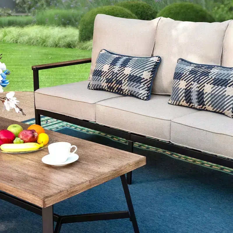 Captiva Designs 4-teiliges Outdoor-Sofa-Konversationsset für 5 Personen mit seilgeflochtenen Rattan-Drehstühlen