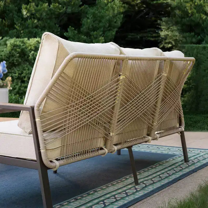 Captiva Designs 4-teiliges Outdoor-Sofa-Konversationsset für 5 Personen mit seilgeflochtenen Rattan-Drehstühlen